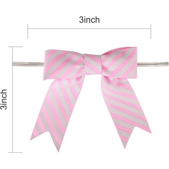 30 3" Twist Tie Pink Striped Grosgrain Ribbon Bows - Picture 4 of 9